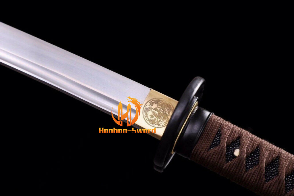 9260 Spring Steel Katana Japanese Samurai Practice Sword Full Tang Sword Brown