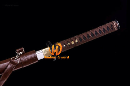 9260 Spring Steel Katana Japanese Samurai Practice Sword Full Tang Sword Brown