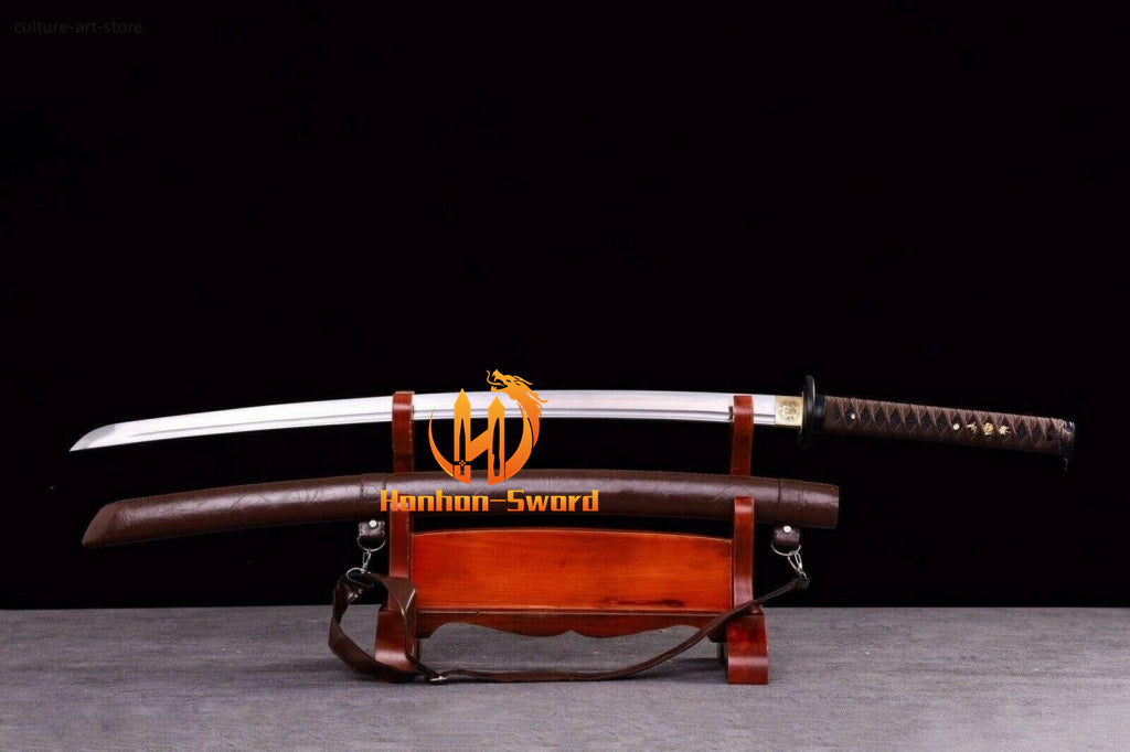 9260 Spring Steel Katana Japanese Samurai Practice Sword Full Tang Sword Brown