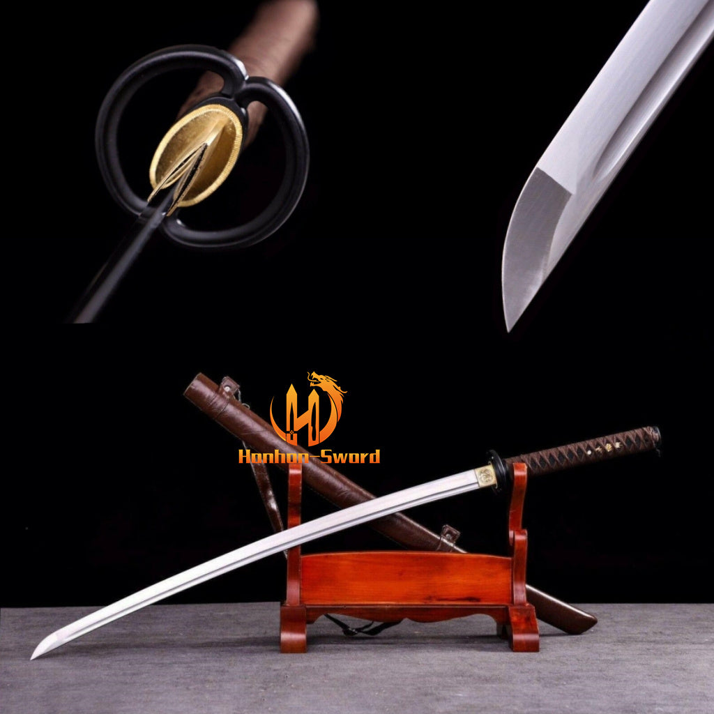 9260 Spring Steel Katana Japanese Samurai Practice Sword Full Tang Sword Brown