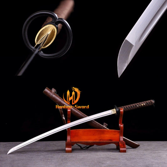 9260 Spring Steel Katana Japanese Samurai Practice Sword Full Tang Sword Brown