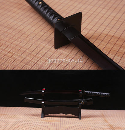 30" 9260 Federstahl Wakizashi Japanisches Samurai-Schwert Quadratische Tsuba Schwarz 