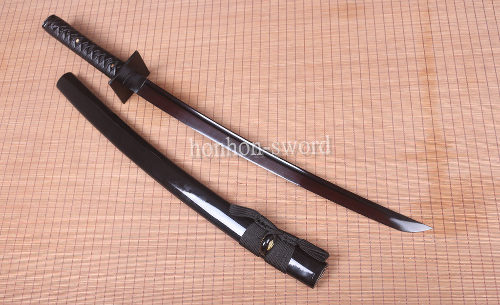 30" 9260 Federstahl Wakizashi Japanisches Samurai-Schwert Quadratische Tsuba Schwarz 