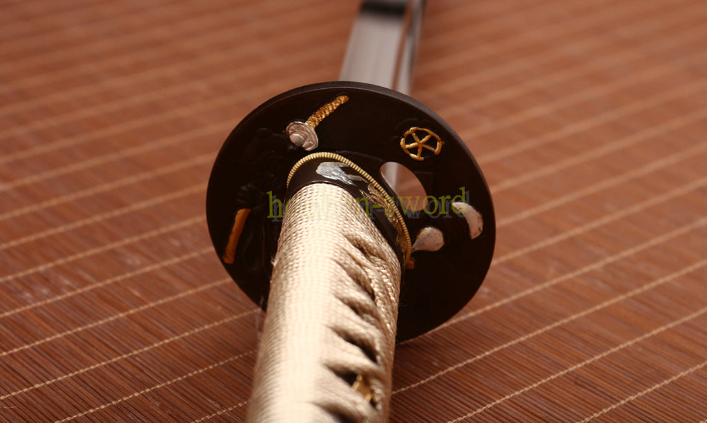 9260 Spring Steel Katana Gold Blade Japanese Samurai Practice Sword Full Tang Sword