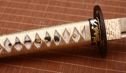 9260 Spring Steel Katana Gold Blade Japanese Samurai Practice Sword Full Tang Sword