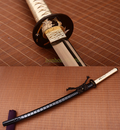 9260 Spring Steel Katana Gold Blade Japanese Samurai Practice Sword Full Tang Sword