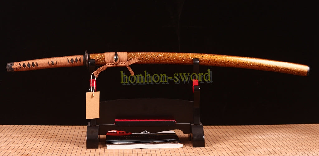 9260 Federstahl Japanisches Samurai Katana Schwert Full Tang Kogamasu-maru Zukuri Golden 