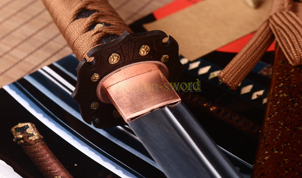 9260 Spring Steel Katana KOGARASUMARU Japanese Samurai Sword Full Tang Sword Gold