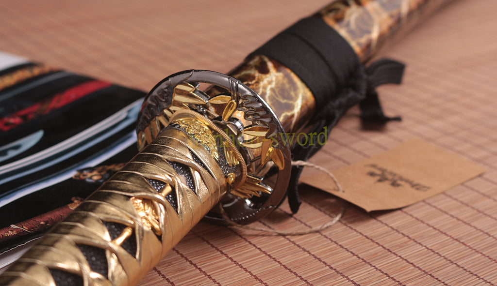 9260 Spring Steel Budget Katana Japanese Samurai Practice Sword Full Tang Sword Gold