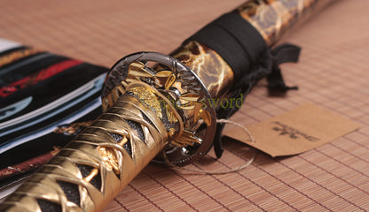 9260 Spring Steel Budget Katana Japanese Samurai Practice Sword Full Tang Sword Gold