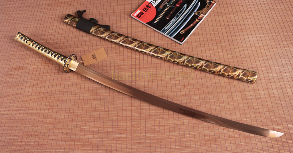 Épée de samouraï japonais Katana en acier à ressort 9260, entièrement dorée, pour la bataille 