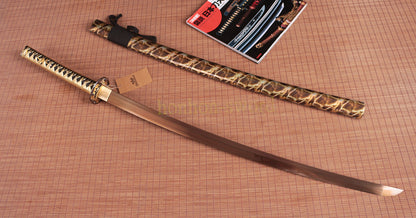 Épée de samouraï japonais Katana en acier à ressort 9260, entièrement dorée, pour la bataille 