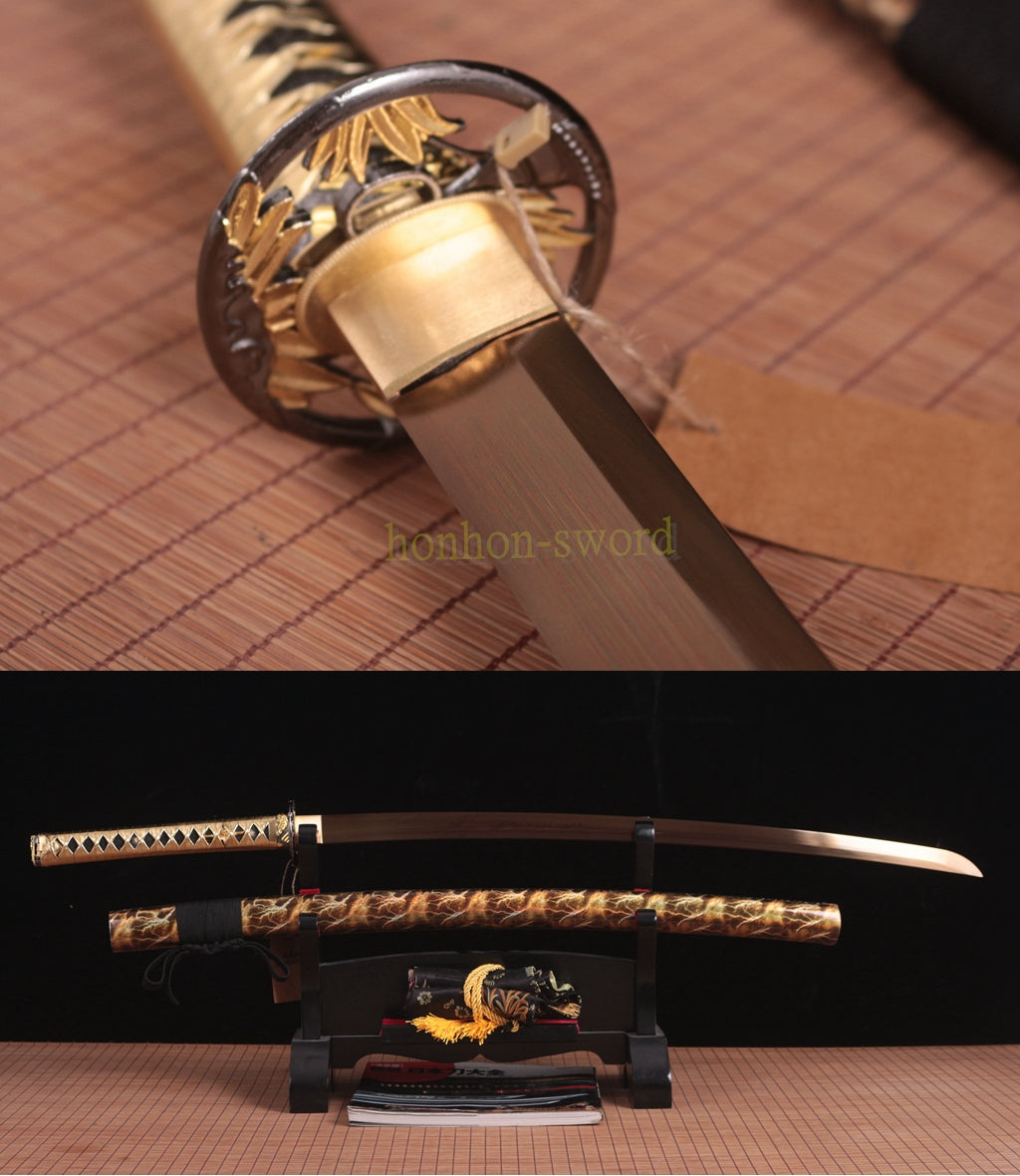 Épée de samouraï japonais Katana en acier à ressort 9260, entièrement dorée, pour la bataille 