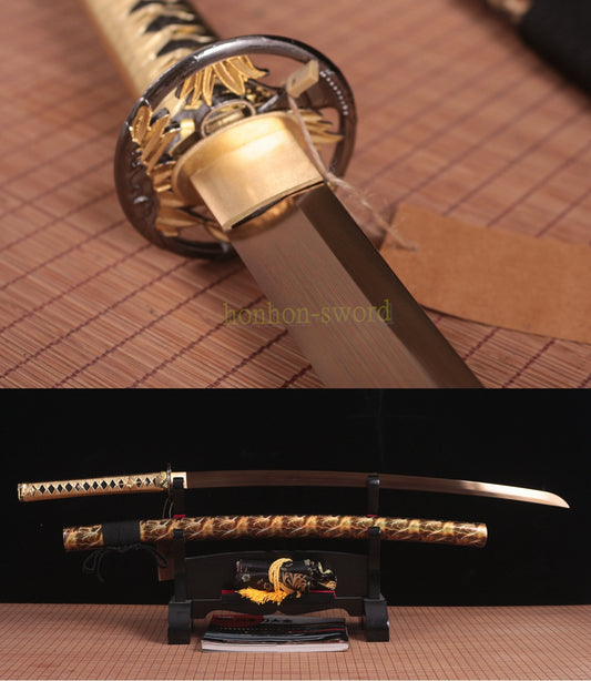 9260 Spring Steel Budget Katana Japanese Samurai Practice Sword Full Tang Sword Gold