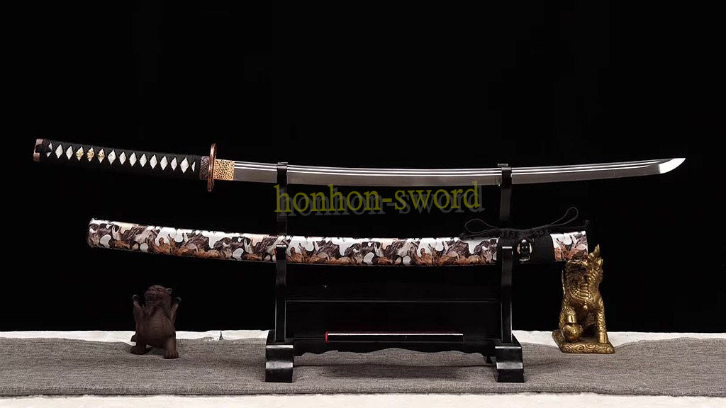 Ungeschärftes 9260 Federstahl Iaido Katana Japanisches Samurai-Schwert Full Tang für das Training Schwarz 