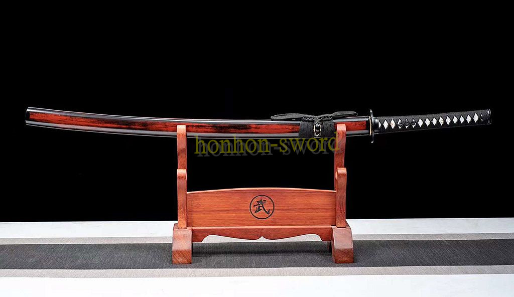9260 Spring Steel Katana with Bo-hi Japanese Samurai Sword Hand Forge for Battle Red