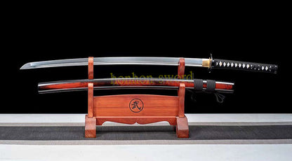 9260 Spring Steel Katana with Bo-hi Japanese Samurai Sword Hand Forge for Battle Red