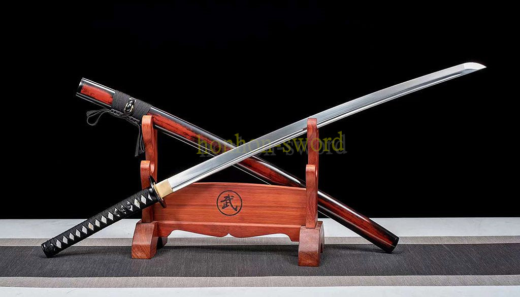 9260 Spring Steel Katana with Bo-hi Japanese Samurai Sword Hand Forge for Battle Red