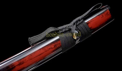 9260 Spring Steel Katana with Bo-hi Japanese Samurai Sword Hand Forge for Battle Red