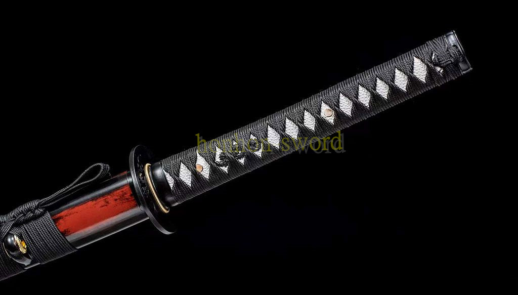 9260 Spring Steel Katana with Bo-hi Japanese Samurai Sword Hand Forge for Battle Red