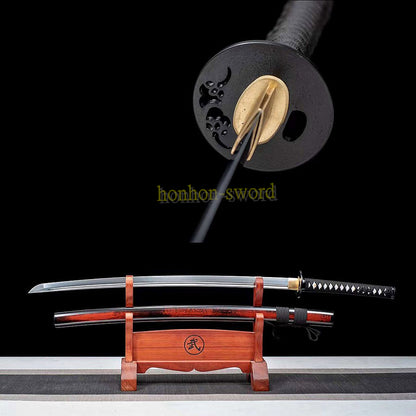9260 Spring Steel Katana with Bo-hi Japanese Samurai Sword Hand Forge for Battle Red