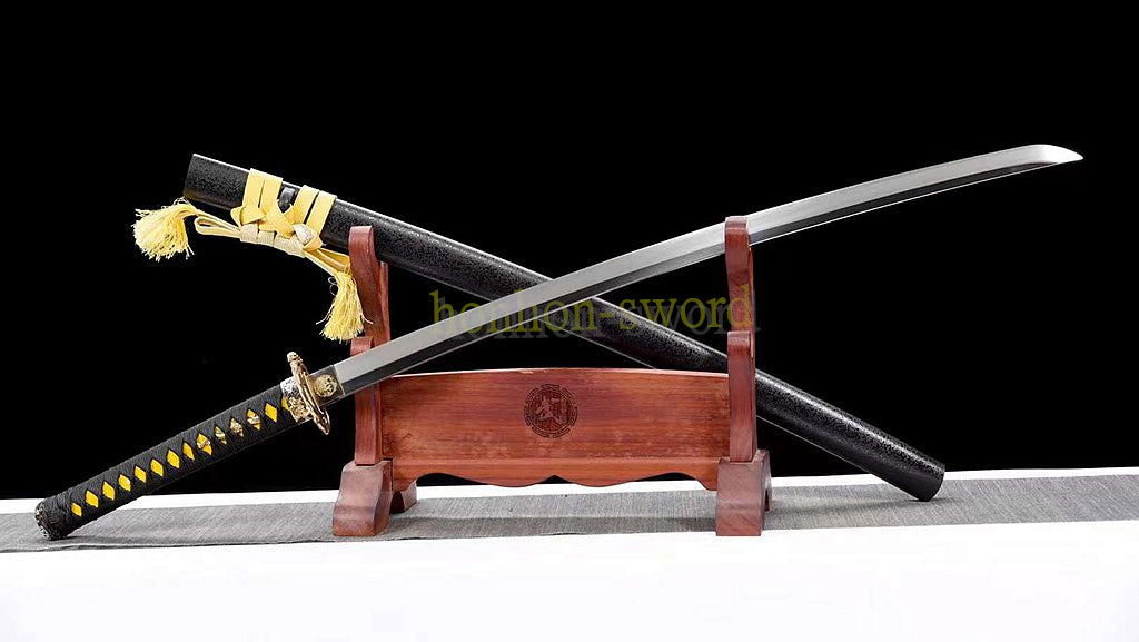 Hand Forge L6 Steel Mirror Polished Katana Japanese Samurai Sword for Battle Black