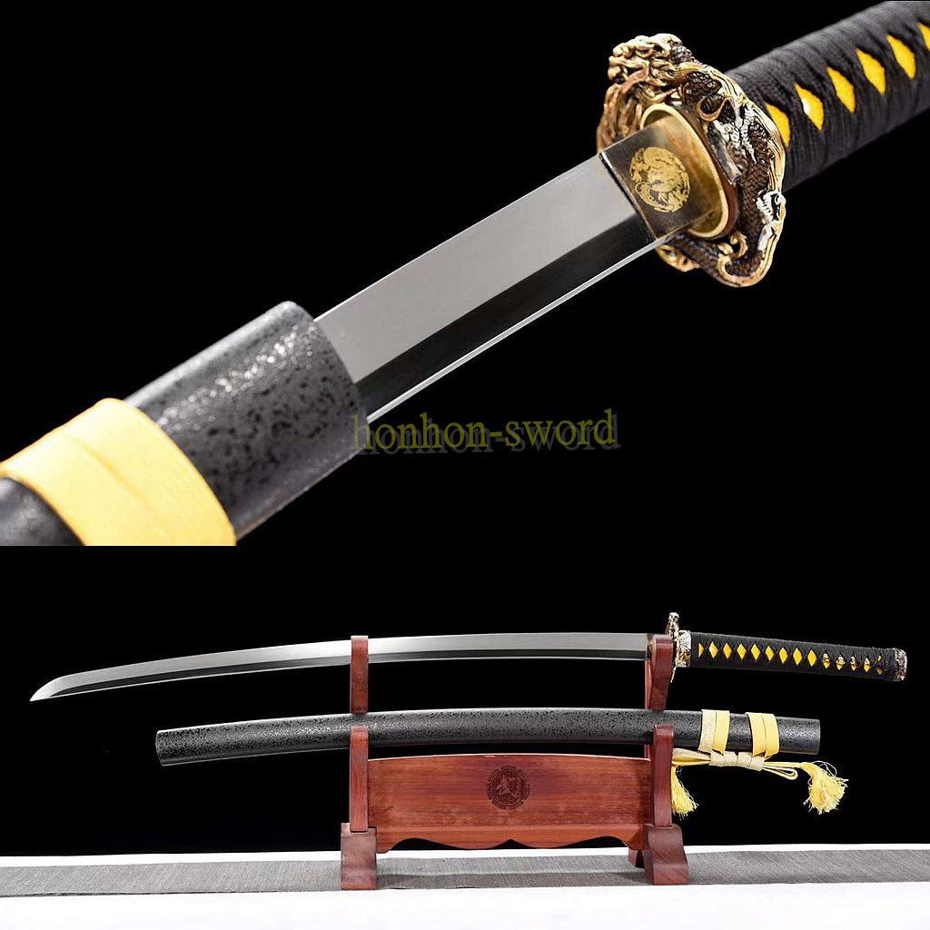Hand Forge L6 Steel Mirror Polished Katana Japanese Samurai Sword for Battle Black