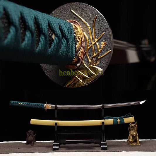 Épée Nagamaki en acier à ressort, véritable épée de samouraï japonaise, forgée à la main pour la bataille, noire, 9260 