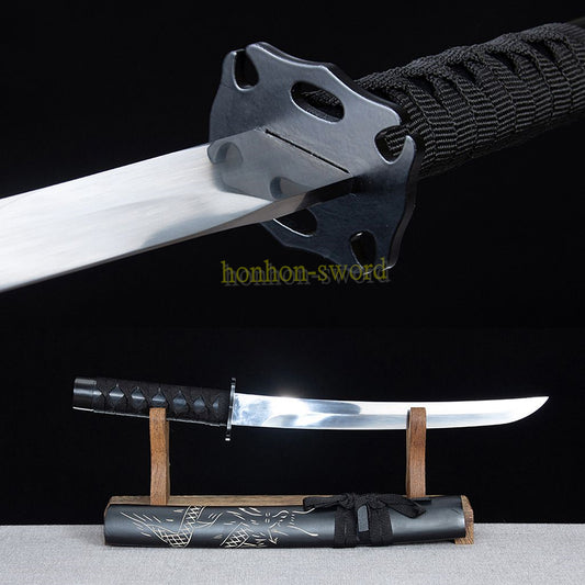 9260 Spring Steel Tanto Japanese Samurai Short Sword Full Tang Battle Ready Engraving Dragon Saya