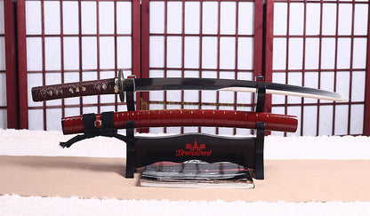 9260 Spring Steel KOGARASUMARU Zukuri Wakizashi Japanese Samurai Sword Red