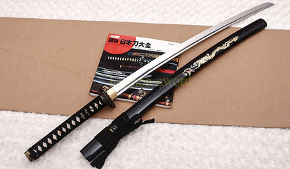 Ungeschärftes 9260 Federstahl Iaito Katana Japanisches Samurai-Schwert zum Üben Full Tang Schwarz 