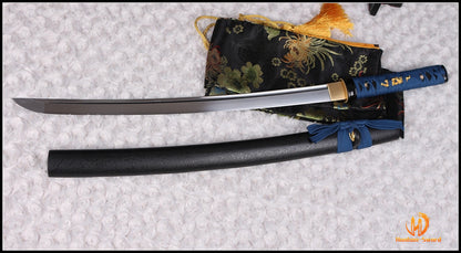 1095 High Carbon Steel Wakizashi Japanese Samurai Sword Full Tang Blue