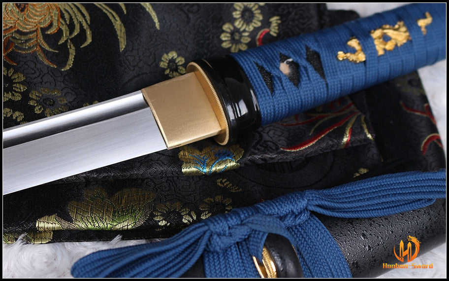 1095 High Carbon Steel Wakizashi Japanese Samurai Sword Full Tang Blue