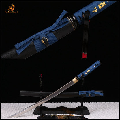 1095 High Carbon Steel Wakizashi Japanese Samurai Sword Full Tang Blue