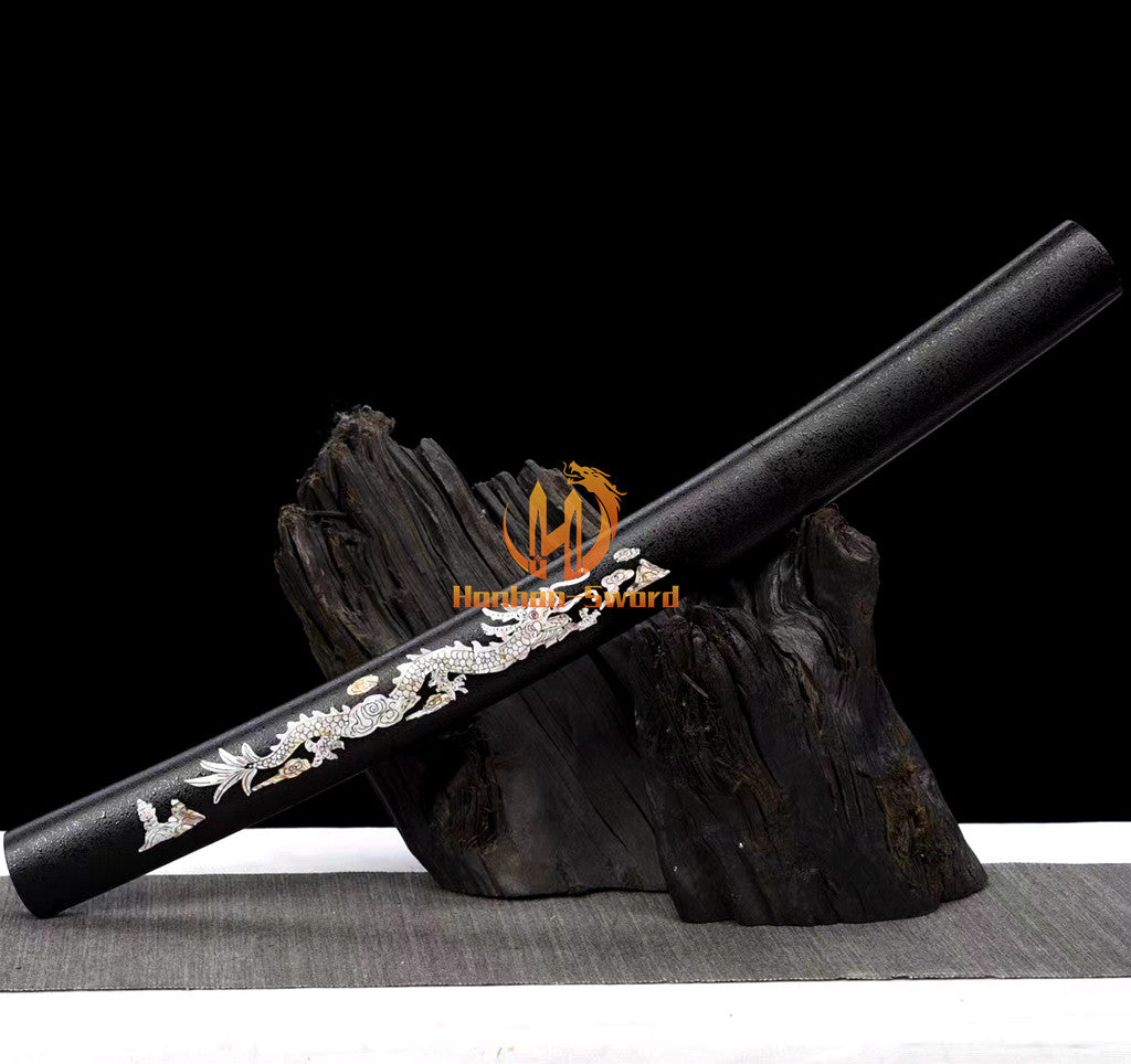 Japanisches Katana-Samurai-Schwert aus hochmanganhaltigem Stahl, Full Tang, kampfbereit, goldene weiße Saya 