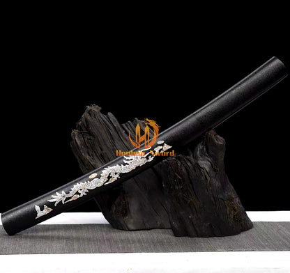 Japanisches Katana-Samurai-Schwert aus hochmanganhaltigem Stahl, Full Tang, kampfbereit, goldene weiße Saya 