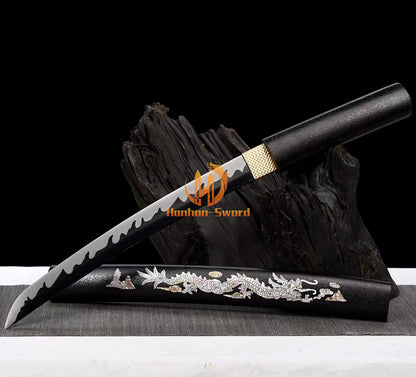 Japanisches Katana-Samurai-Schwert aus hochmanganhaltigem Stahl, Full Tang, kampfbereit, goldene weiße Saya 