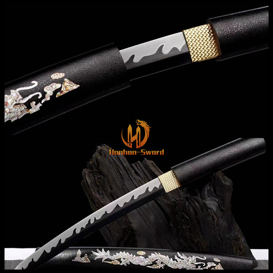 12'' 1095 High Carbon Steel Shirasaya Tanto Japanese Samurai Sword Full Tang Sharp Black