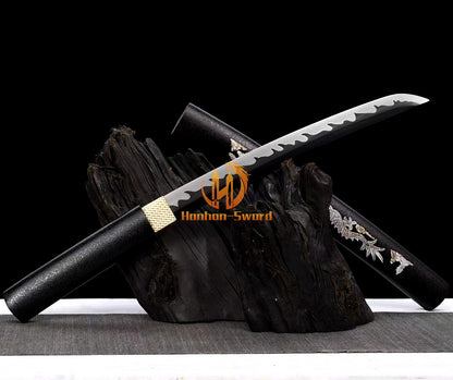 Japanisches Katana-Samurai-Schwert aus hochmanganhaltigem Stahl, Full Tang, kampfbereit, goldene weiße Saya 