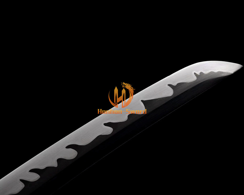 Japanisches Katana-Samurai-Schwert aus hochmanganhaltigem Stahl, Full Tang, kampfbereit, goldene weiße Saya 