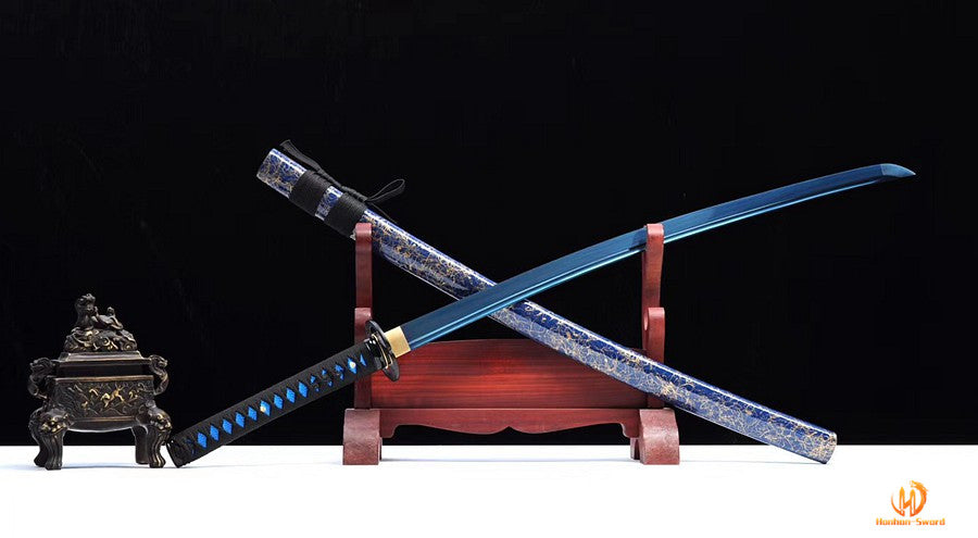 1095 High Carbon Steel Blue Treated Japanese Katana Samurai Sword Full Tang For Battle