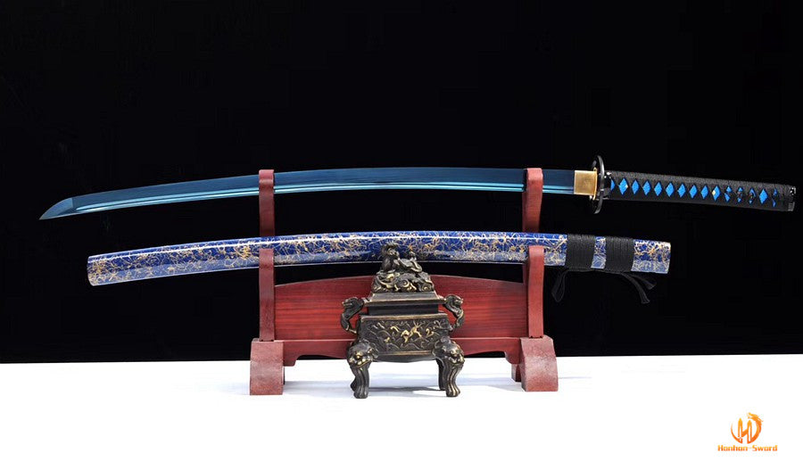1095 High Carbon Steel Blue Treated Japanese Katana Samurai Sword Full Tang For Battle