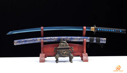 1095 High Carbon Steel Blue Treated Japanese Katana Samurai Sword Full Tang For Battle