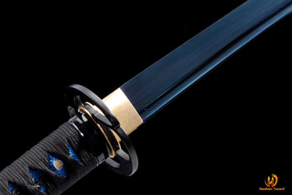 1095 High Carbon Steel Blue Treated Japanese Katana Samurai Sword Full Tang For Battle