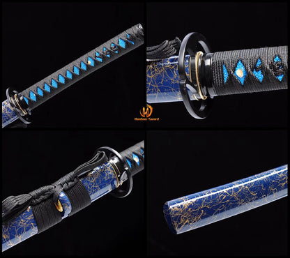 1095 High Carbon Steel Blue Treated Japanese Katana Samurai Sword Full Tang For Battle