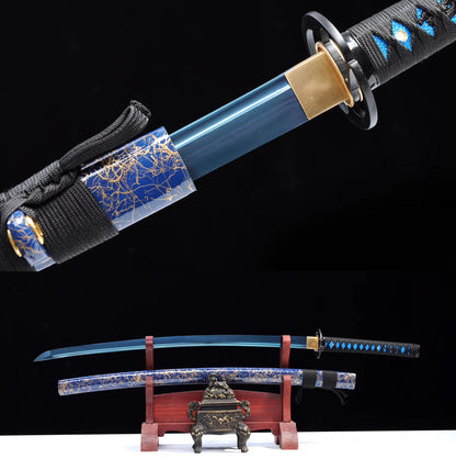 1095 High Carbon Steel Blue Treated Japanese Katana Samurai Sword Full Tang For Battle
