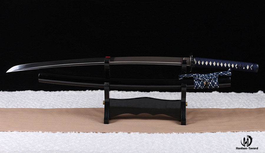 1095 Hartstahl Katana Japanisches Samurai-Schwert Full Tang Kampfbereit Schwarz &amp; Blau 