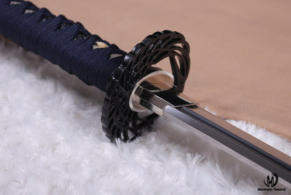 1095 Hartstahl Katana Japanisches Samurai-Schwert Full Tang Kampfbereit Schwarz &amp; Blau 