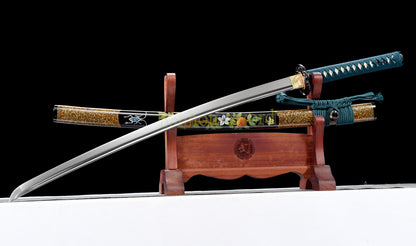 Katana à lame bleue en acier à haute teneur en carbone 1095, épée de samouraï japonais, épée complète noire 