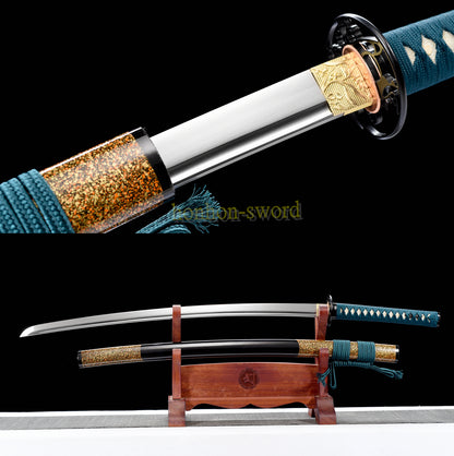 Katana à lame bleue en acier à haute teneur en carbone 1095, épée de samouraï japonais, épée complète noire 